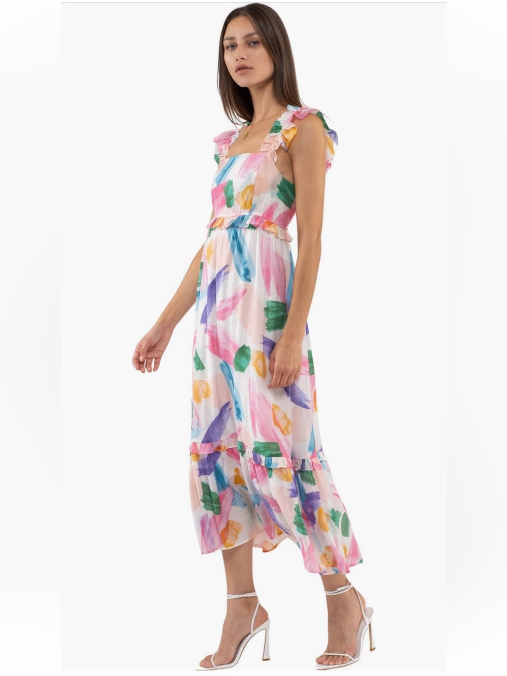 Blu Pepper Brush Stroke Ruffle Midi Dress Size Small